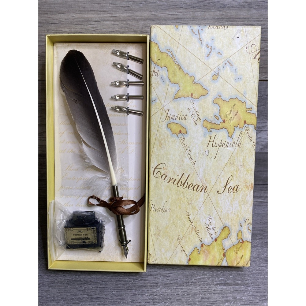 Feather Writing Fountain Caligraphy Dip Pen Quill With 5 Nibs & Box Set